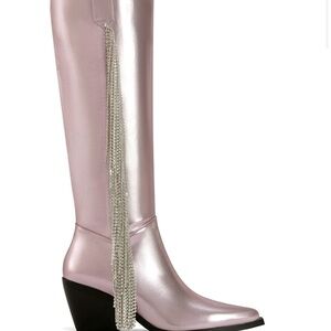 Azalea Wang Metallic Pink Boots with Rhinestone Chain size 7 FIT LIKE AN 8